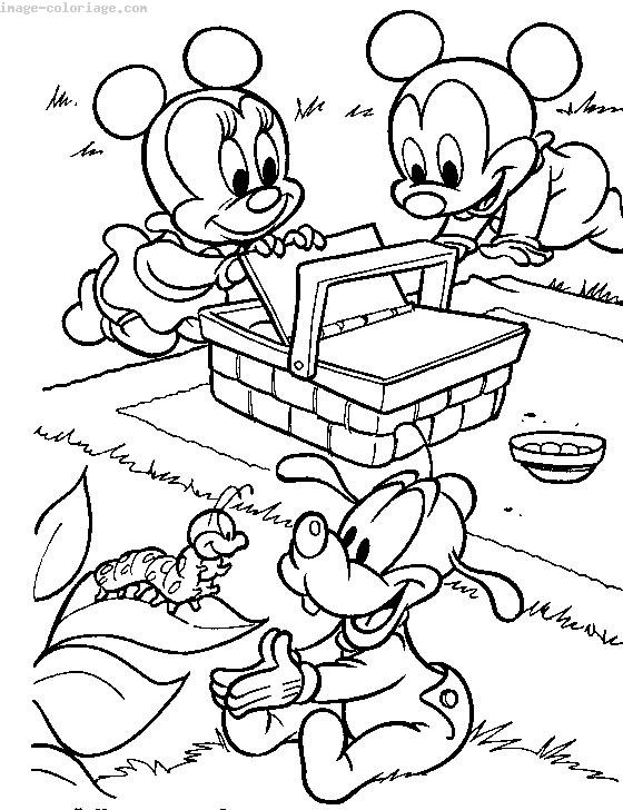 Coloriage Mickey Minnie Pluto bébé